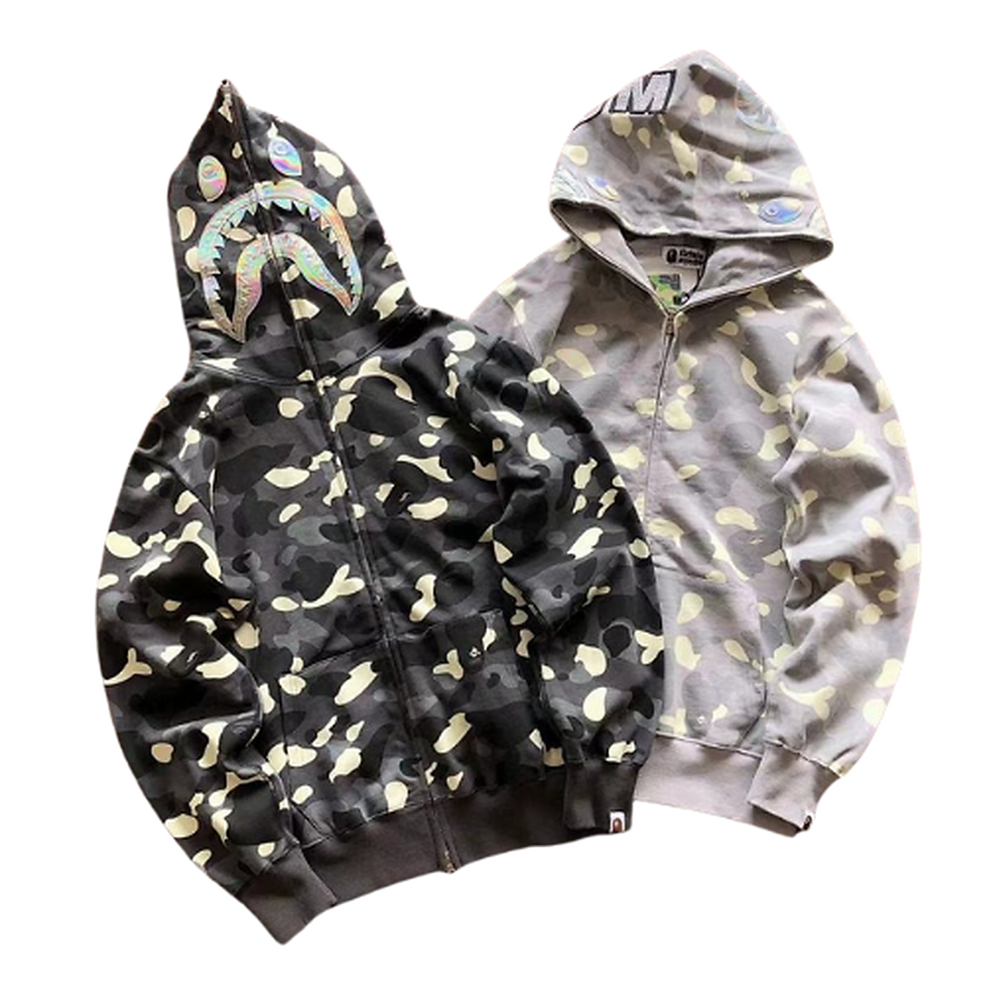 BAPE Monochrome Graphic Shark Full-Zip Hoodie — #031