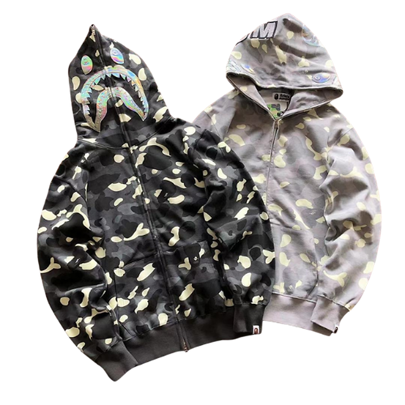 BAPE Monochrome Graphic Shark Full-Zip Hoodie — #031