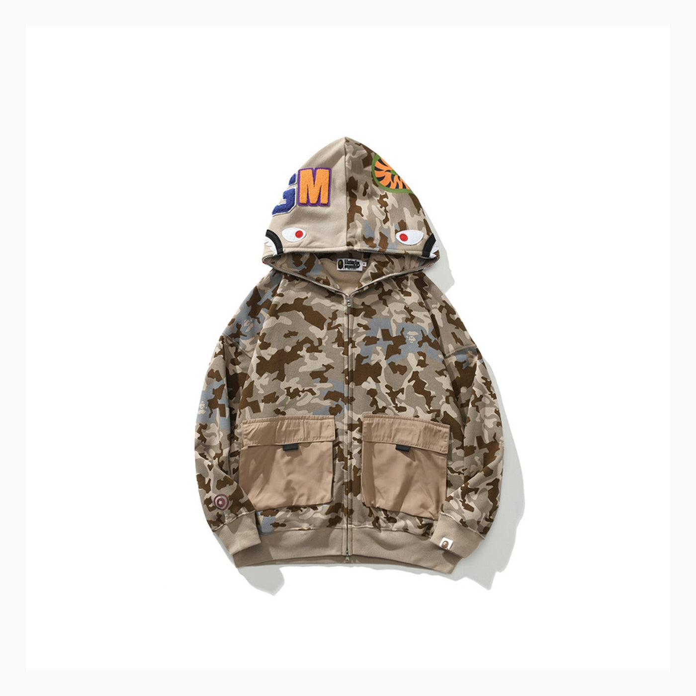 BAPE Desert Camo Shark Full-Zip Hoodie — Beige — #006