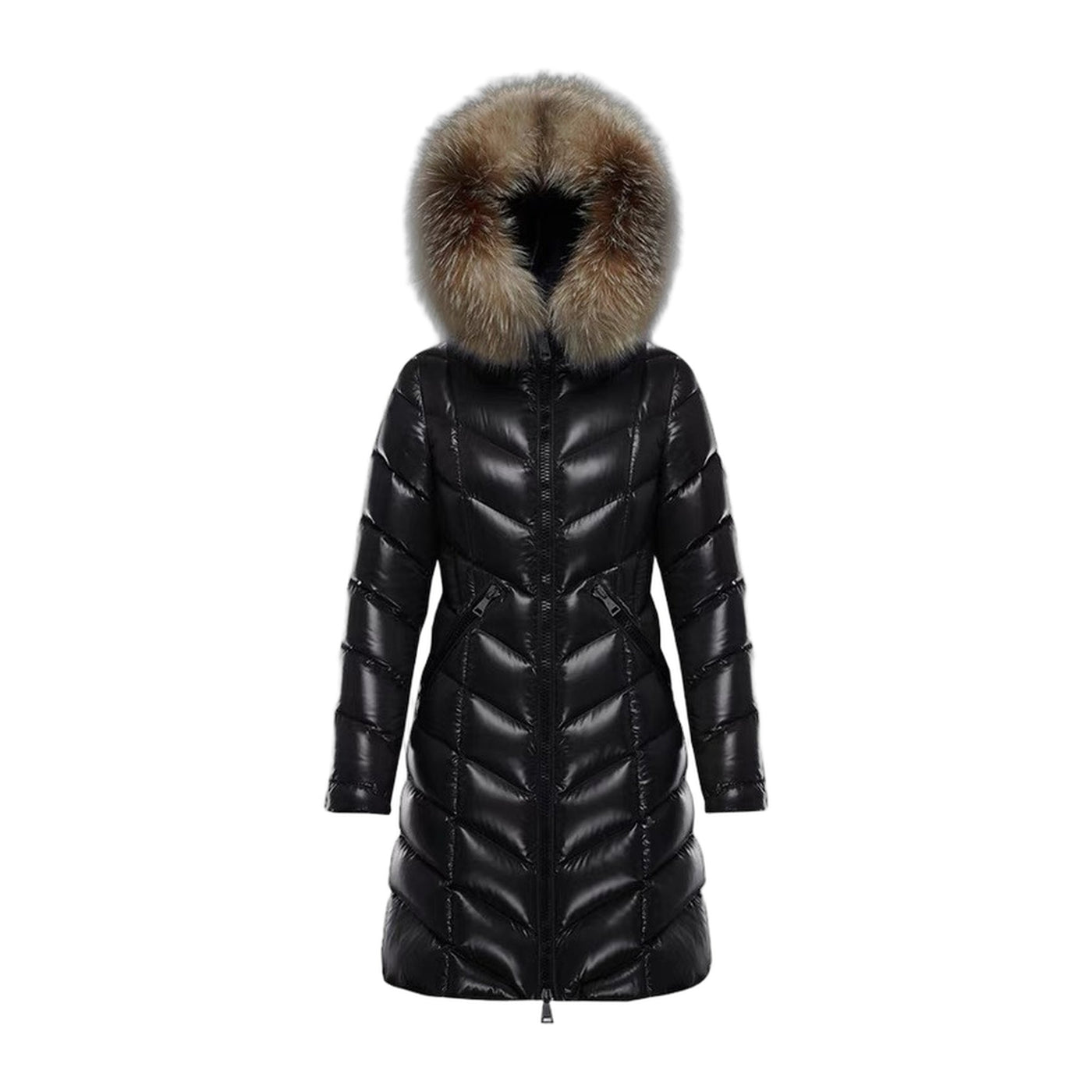 Moncler V-Quilt Oversized-Fur-Trim Long Down Coat — #171