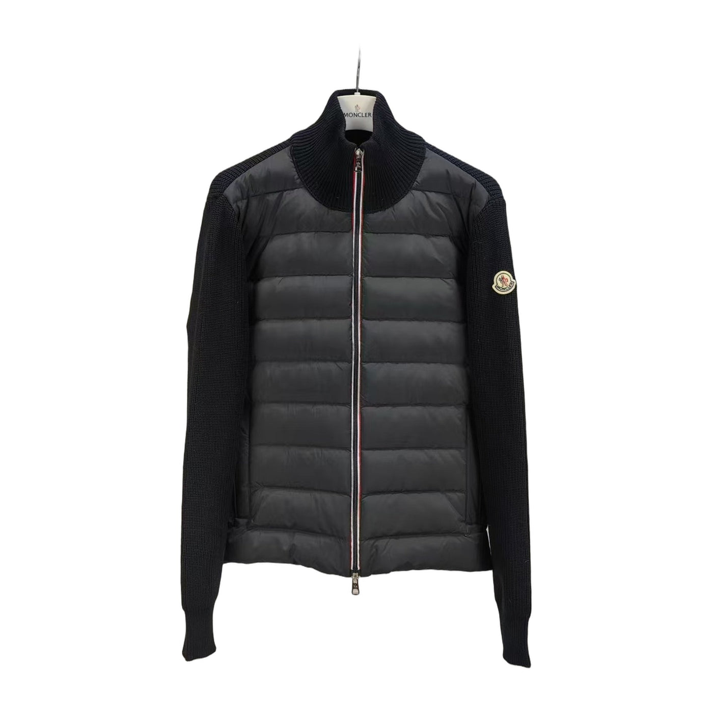 Moncler Quilted Knit-Panel Down Cardigan — Black — #221