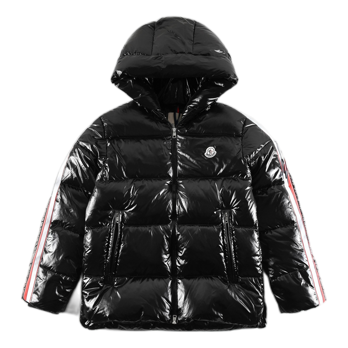 Moncler Striped-Sleeve Hooded Puffer Jacket — #246