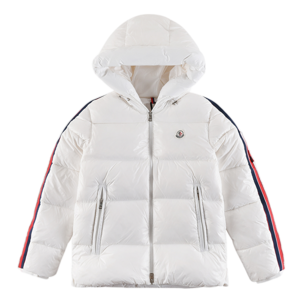 Moncler Striped-Sleeve Hooded Puffer Jacket — #246