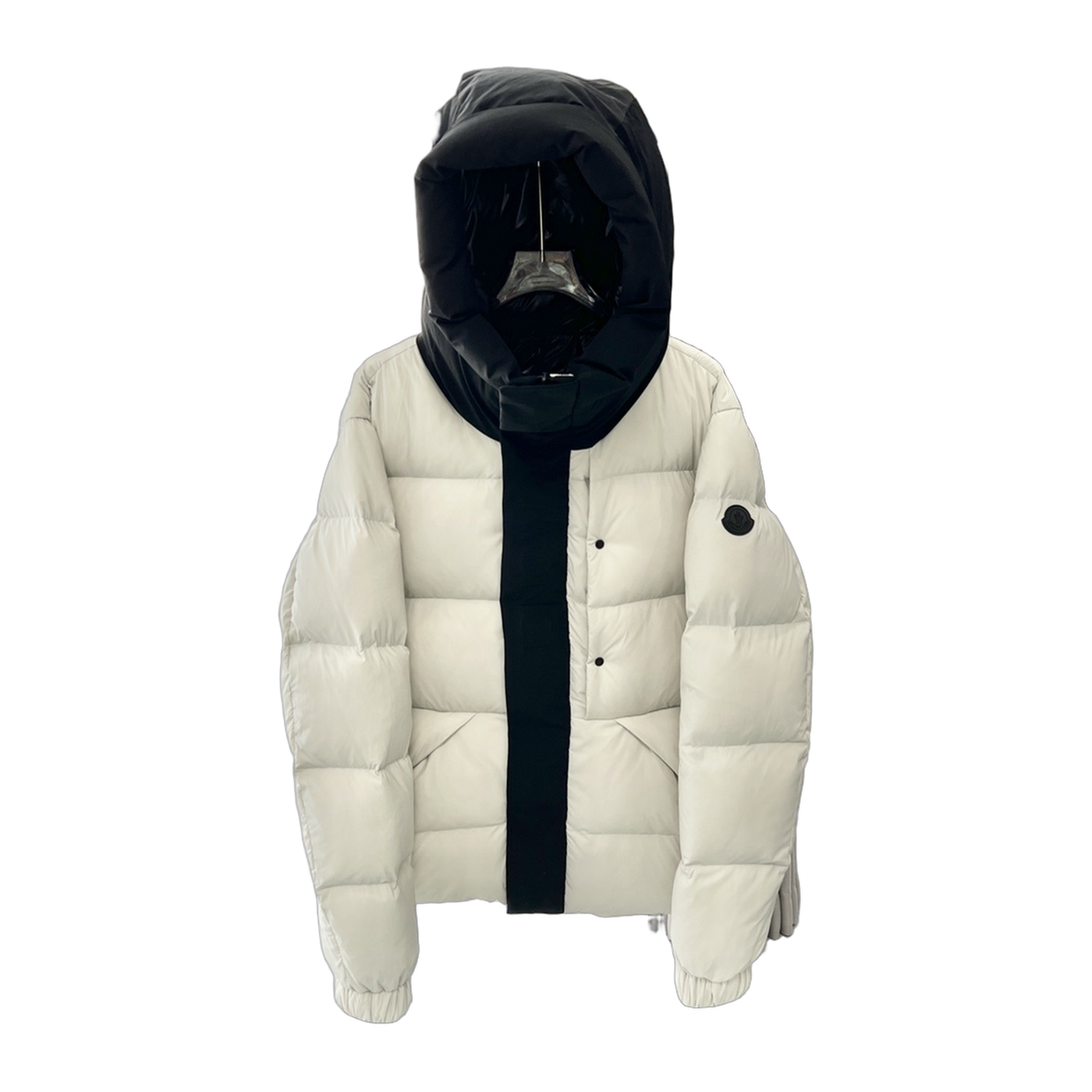 Moncler Matte Hooded Long Down Jacket — Grey & White — #180