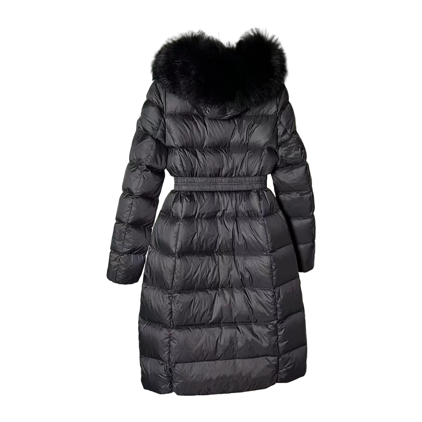 Moncler Boedic Hooded Shearling-Trimmed Long Down Jacket — Black — #251