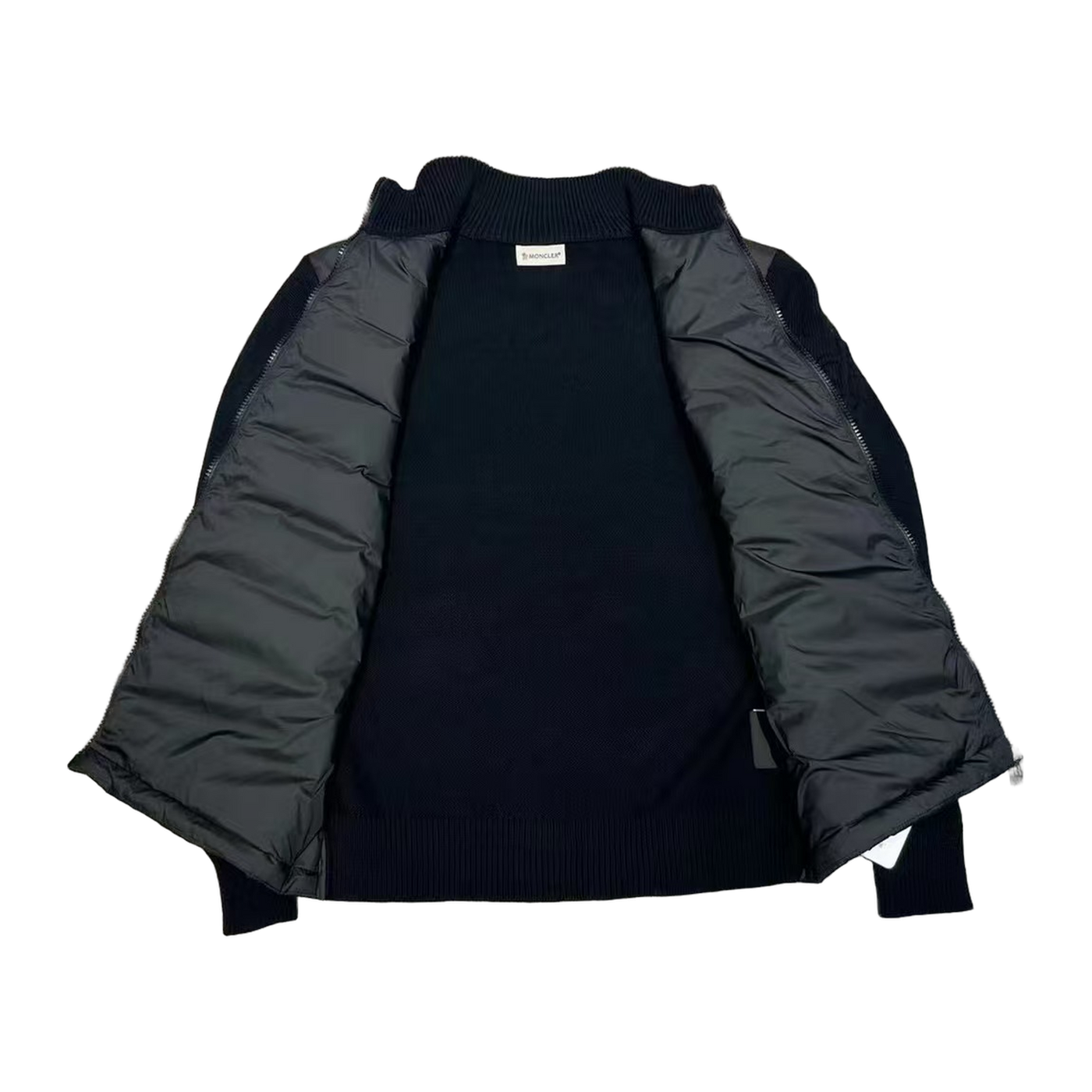 Moncler Quilted Knit-Panel Down Jacket — Black — #256