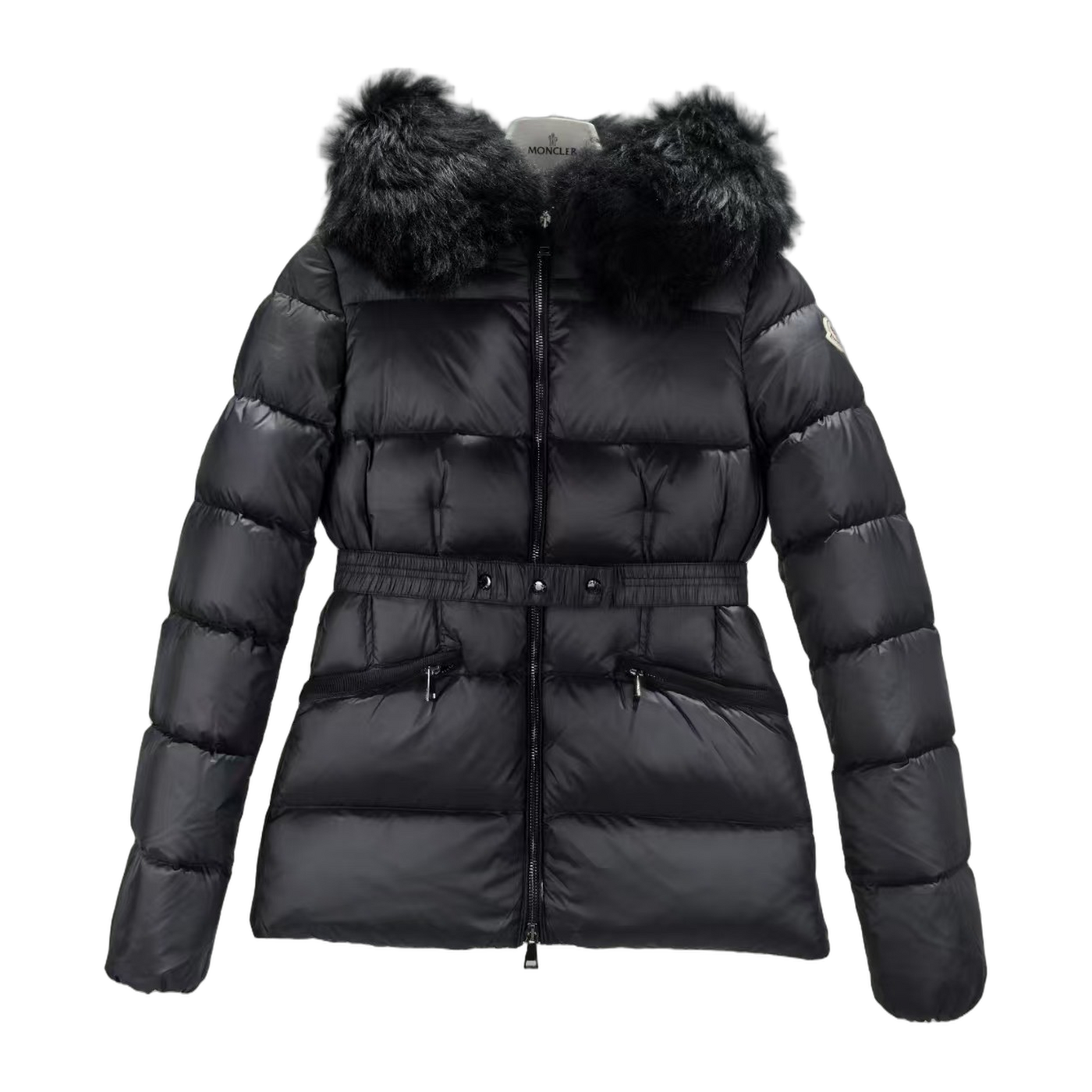 Moncler Boed Hooded Shearling-Trimmed Short Down Jacket — Black — #262