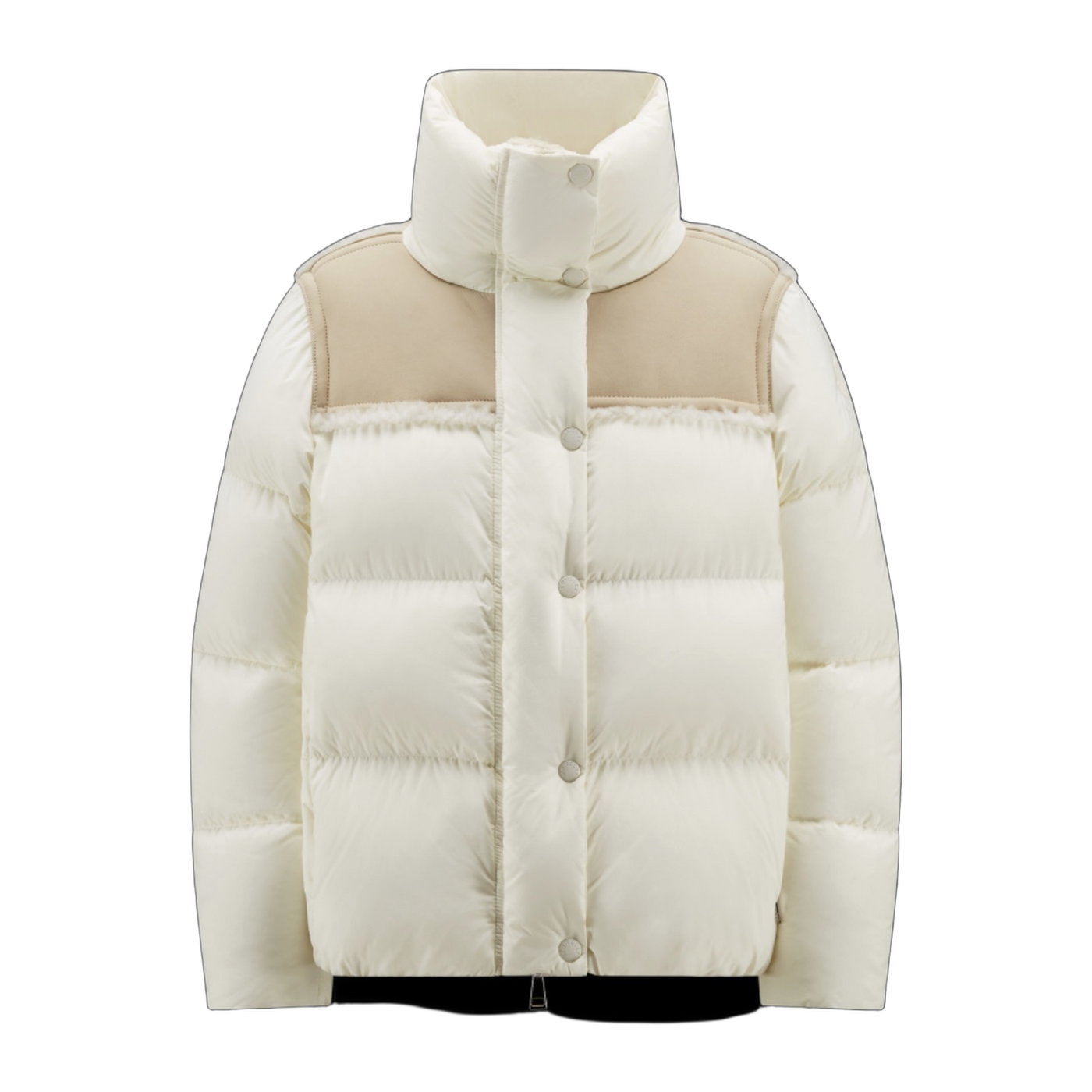 Moncler Jotty Leather-Panel Short Down Jacket — White — #278