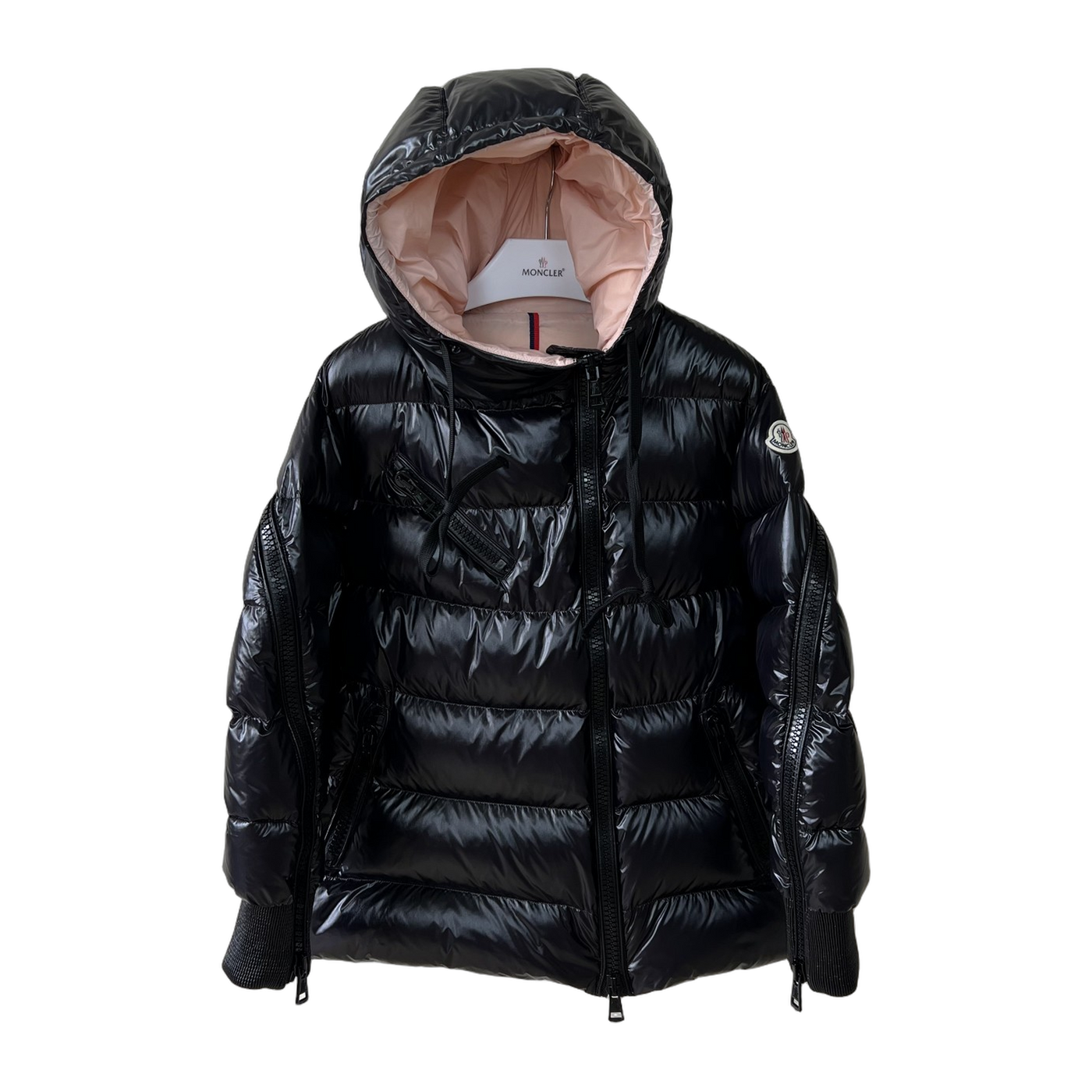Moncler Asymmetric-Zip Hooded Short Down Jacket — Black — #280