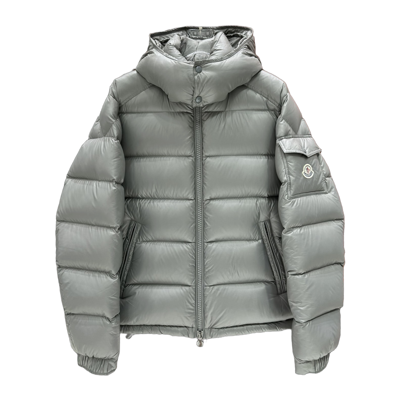 Moncler Maya Hooded Short Down Jacket — Gray — #229