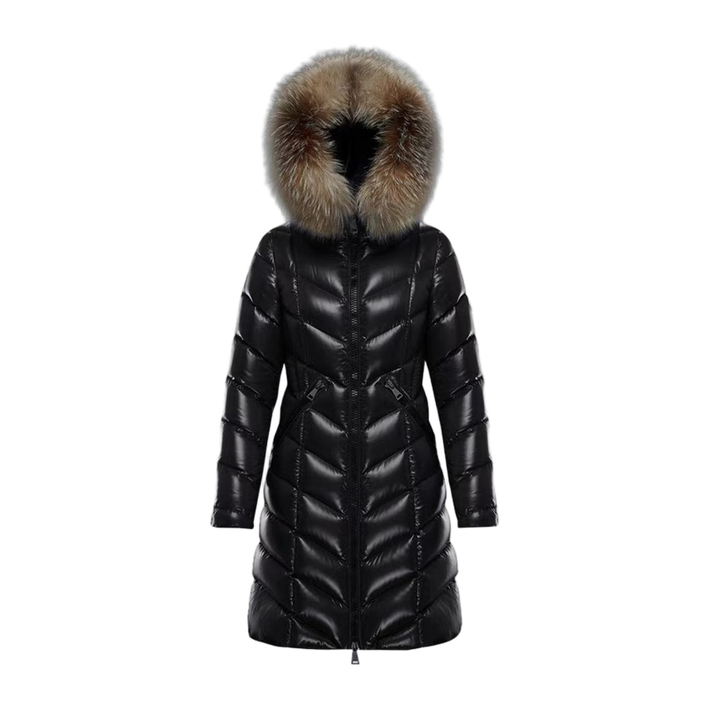Moncler V-Quilt Oversized-Fur-Trim Long Down Coat — #171