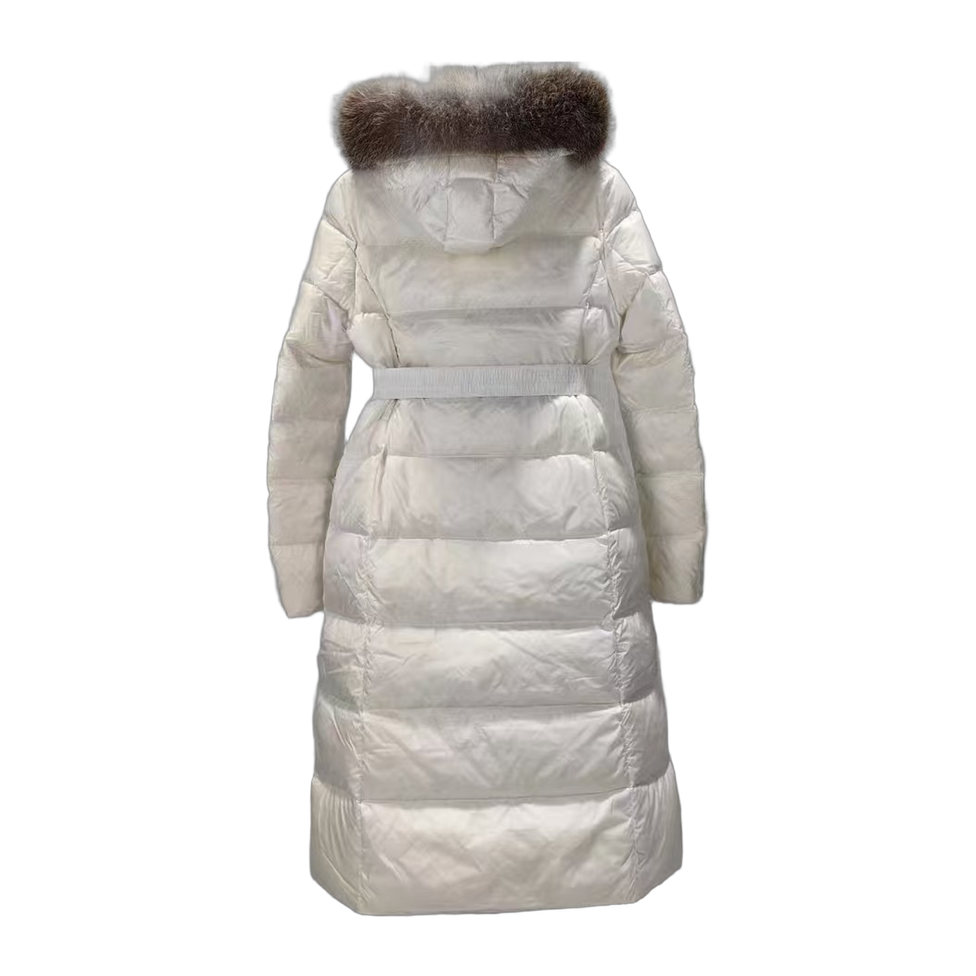 Moncler Belted Oversized-Fur-Trim Long Down Coat — White — #193