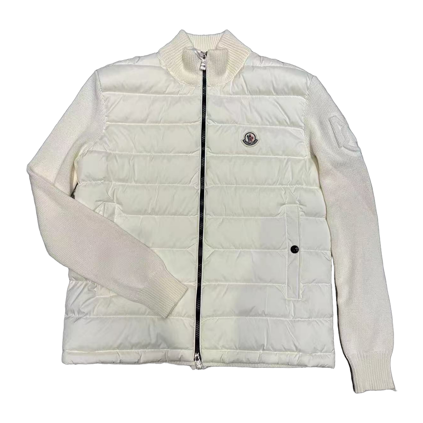 Moncler Quilted Knit-Panel Down Jacket — White — #269