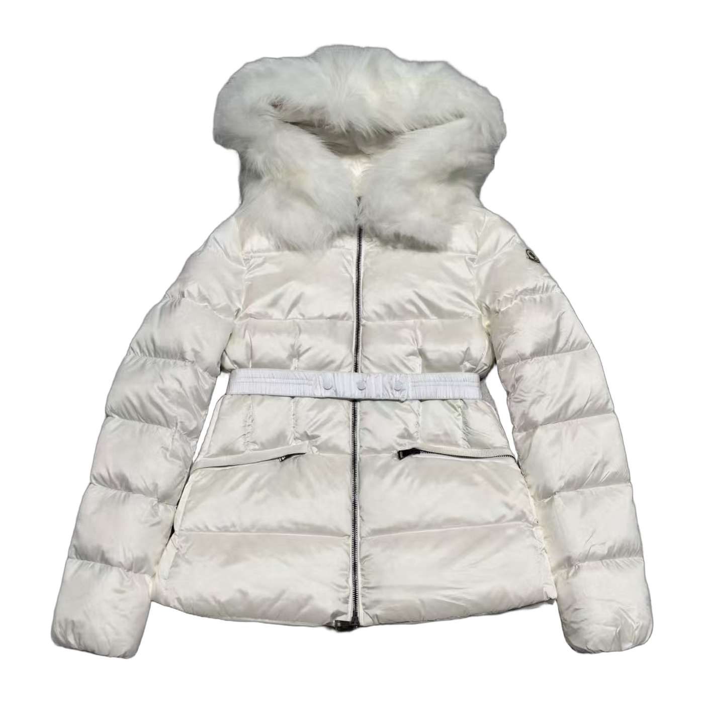 Moncler Boed Hooded Shearling-Trimmed Short Down Jacket — White — #271