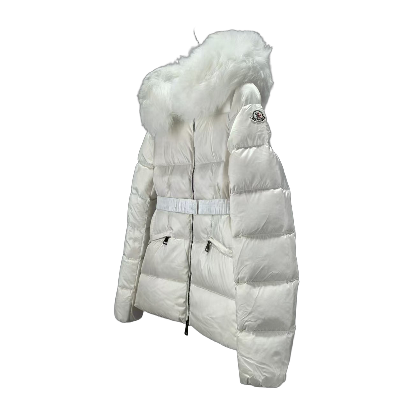 Moncler Boed Hooded Shearling-Trimmed Short Down Jacket — White — #271