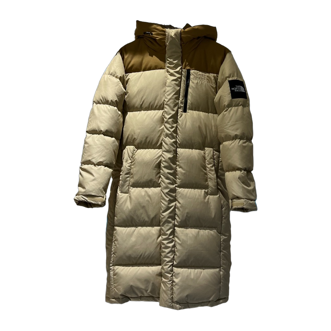 The North Face Colour-Block Checkerboard Long Down Coat — Yellow — #368
