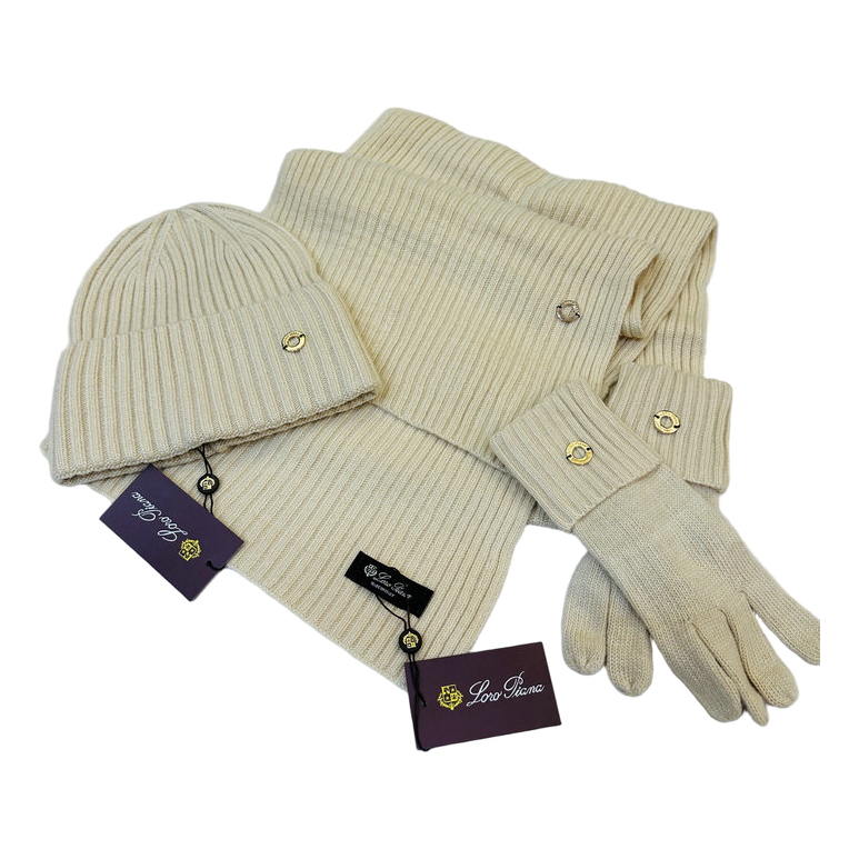 Loro Piana Ring Detail Hat Scarf and Gloves Set — #426