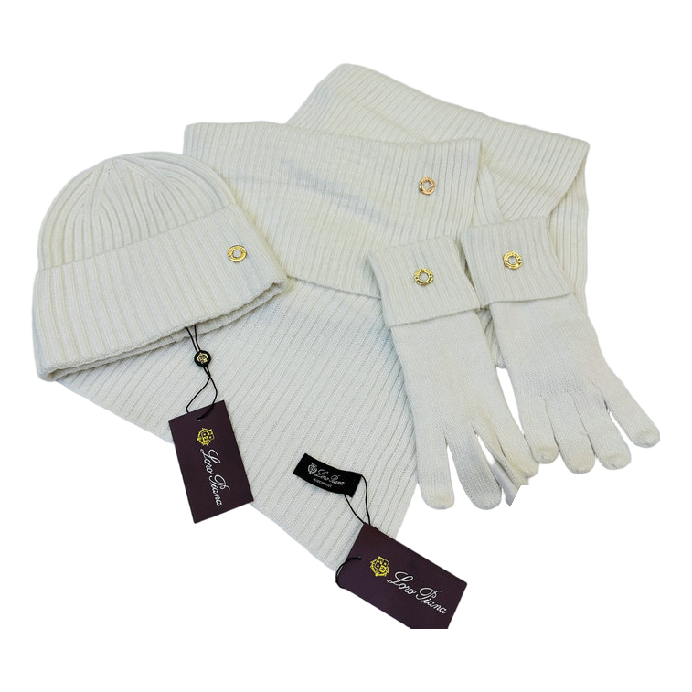 Loro Piana Ring Detail Hat Scarf and Gloves Set — #426