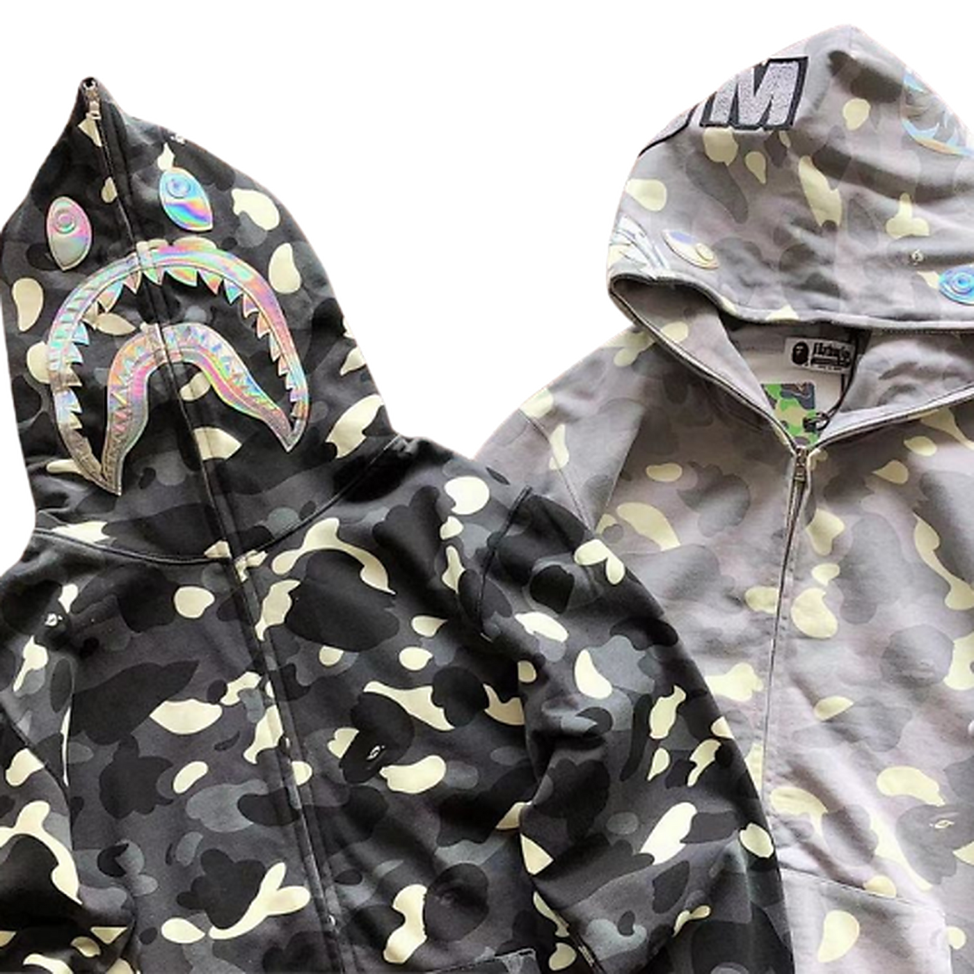 BAPE Monochrome Graphic Shark Full-Zip Hoodie — #031