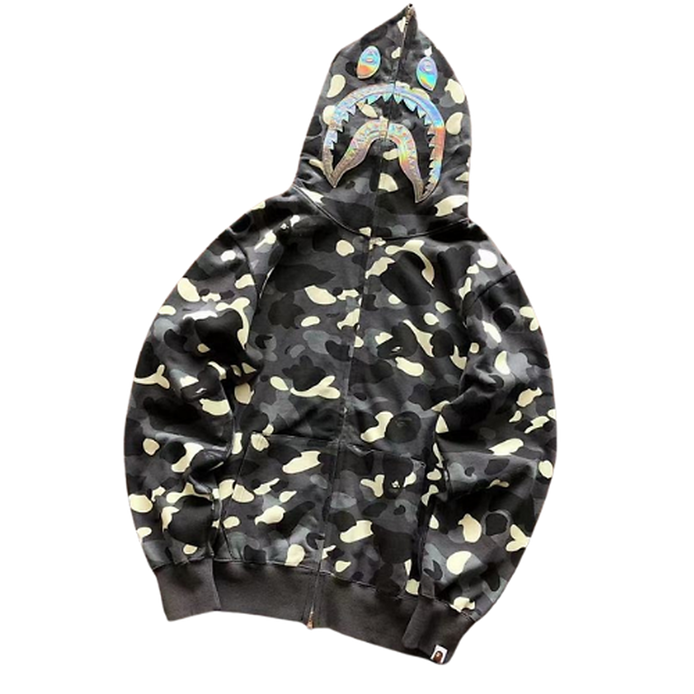 BAPE Monochrome Graphic Shark Full-Zip Hoodie — #031