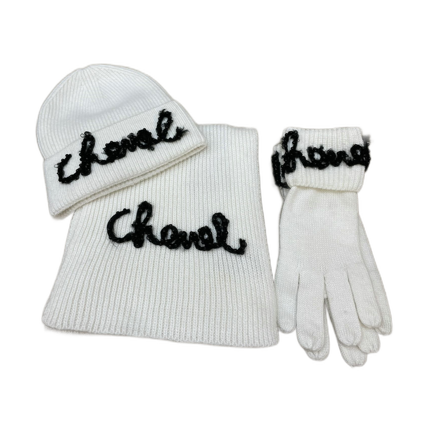 Chanel Raised Script Hat Scarf and Gloves Set — #415