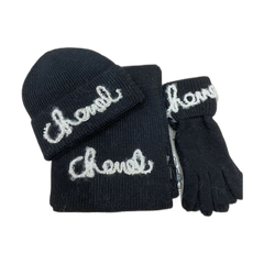 Chanel Raised Script Hat Scarf and Gloves Set — #415