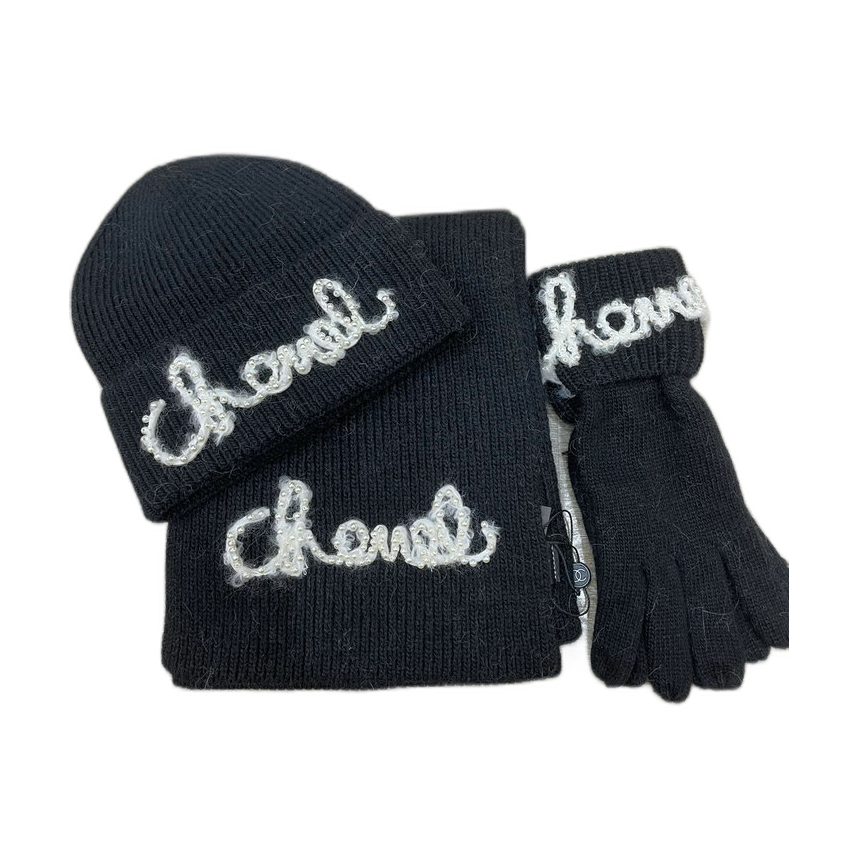 Chanel Raised Script Hat Scarf and Gloves Set — #415