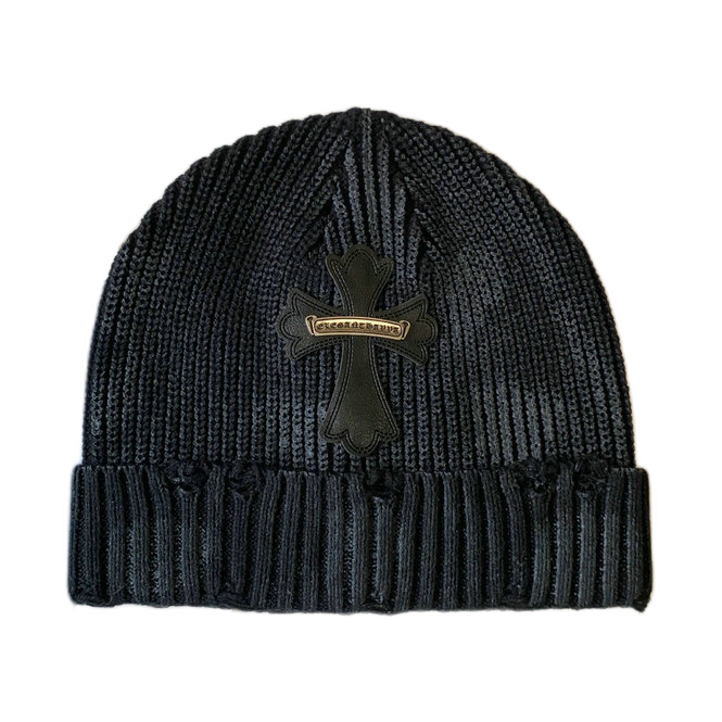 Chrome Hearts Cross Patch Distressed Ribbed Beanie — #417