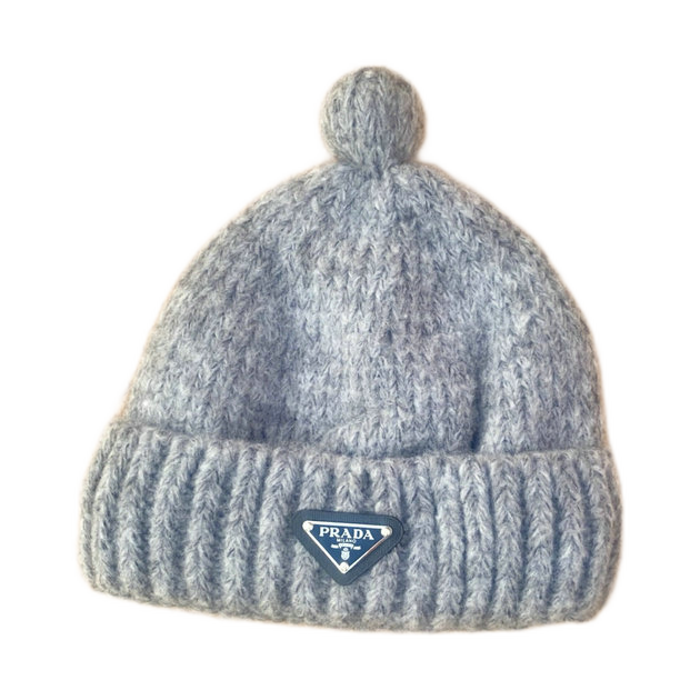 Prada Triangle Patch Pom Beanie — #438