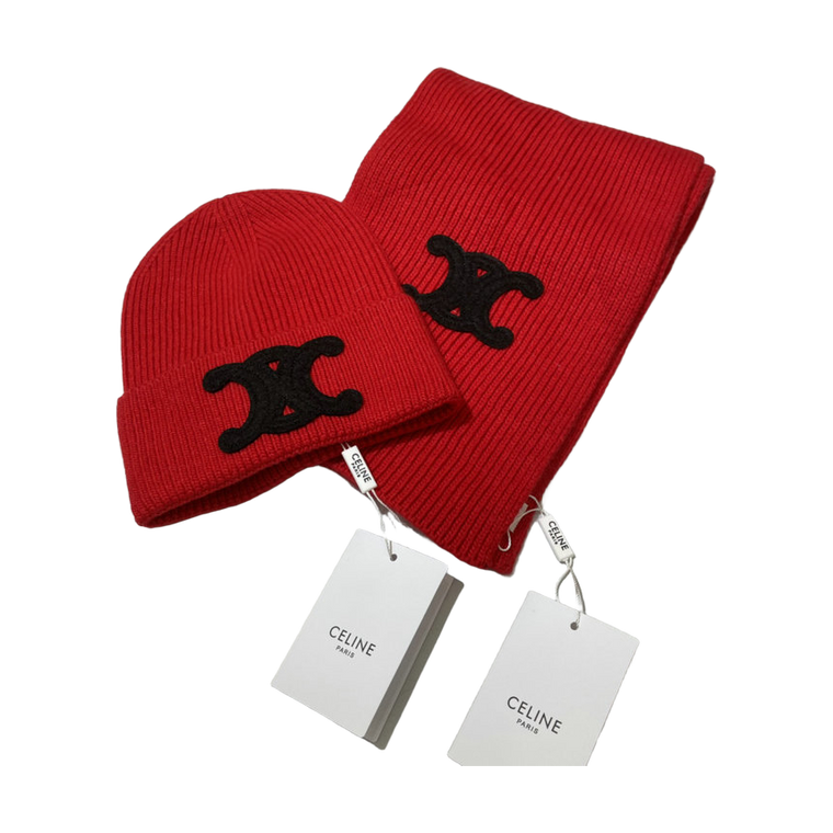 Celine Large Logo Hat and Scarf Set — #409