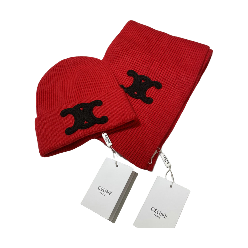 Celine Large Logo Hat and Scarf Set — #409