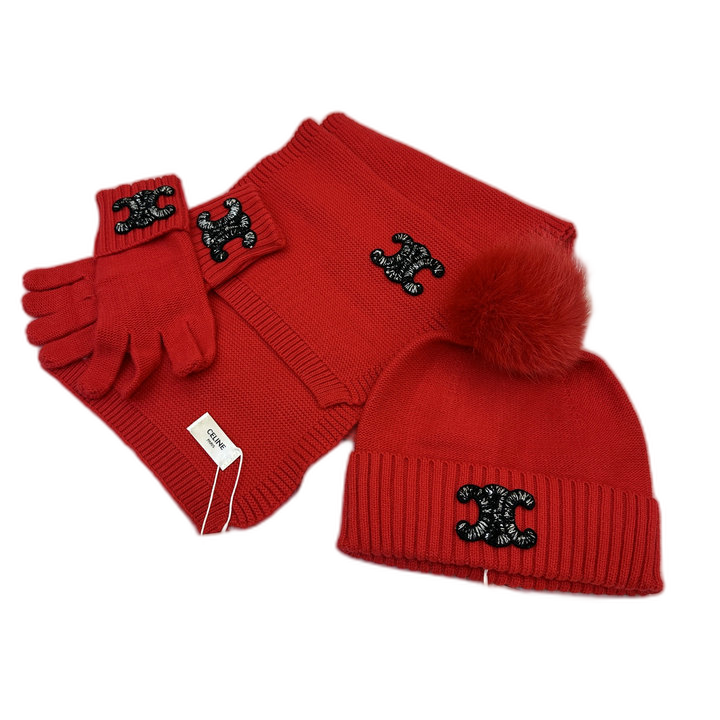 Celine Pom Hat Scarf and Gloves Set — #411