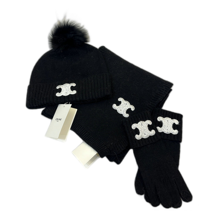 Celine Pom Hat Scarf and Gloves Set — #411