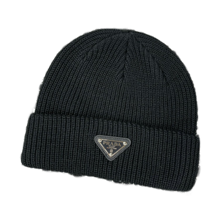 Prada Triangle Logo Ribbed Beanie — #437