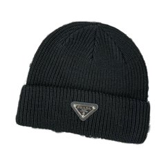 Prada Triangle Logo Ribbed Beanie — #437