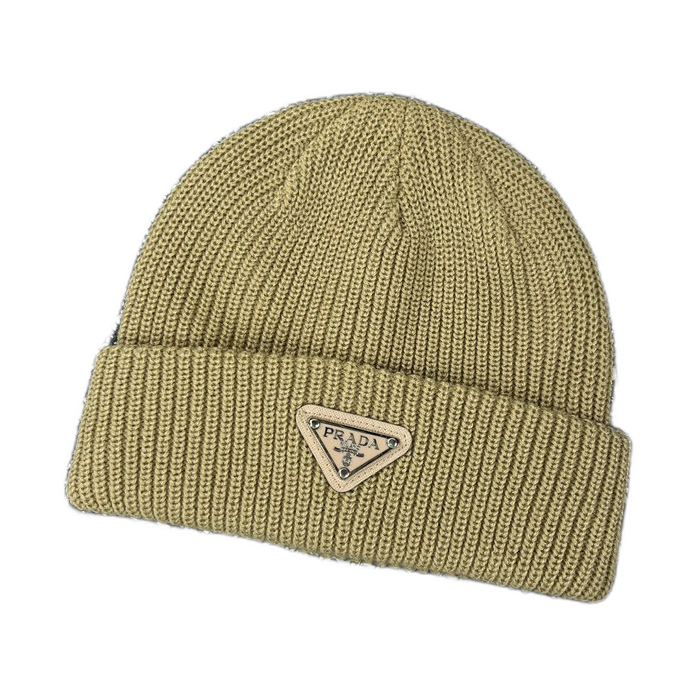 Prada Triangle Logo Ribbed Beanie — #437