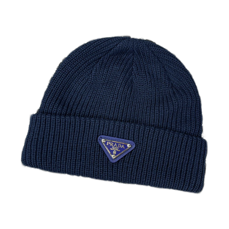 Prada Triangle Logo Ribbed Beanie — #437
