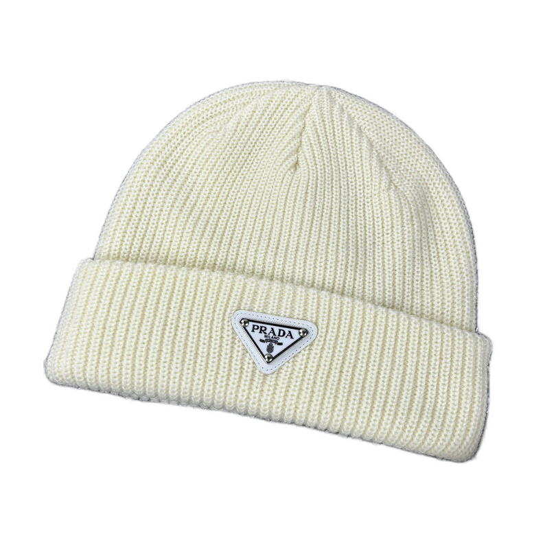 Prada Triangle Logo Ribbed Beanie — #437