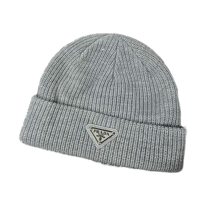 Prada Triangle Logo Ribbed Beanie — #437