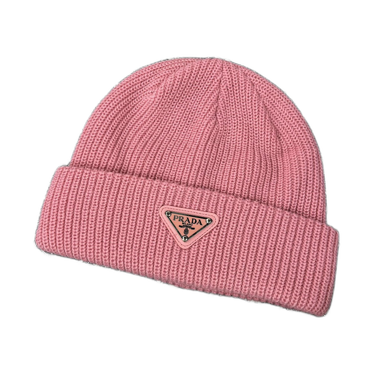 Prada Triangle Logo Ribbed Beanie — #437