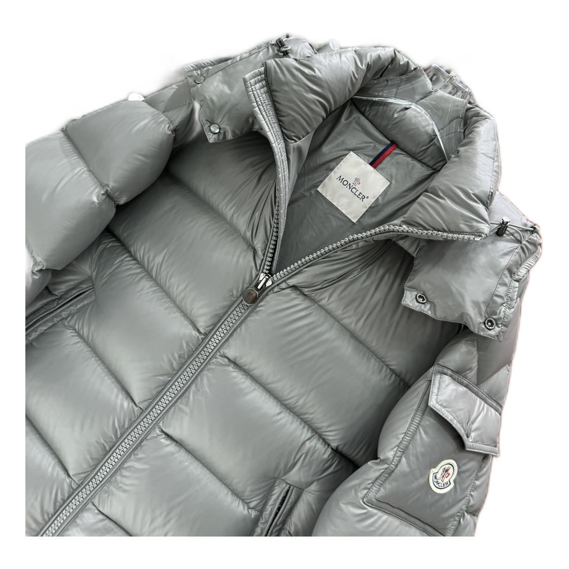 Moncler Maya Hooded Puffer Jacket — Gray — #229