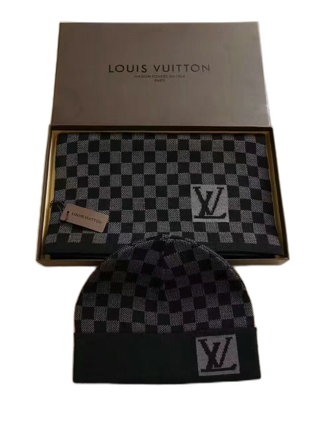 Louis Vuitton Checker Large LV Patch Hat and Scarf Set — #428