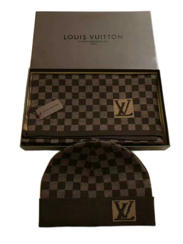 Louis Vuitton Checker Large LV Patch Hat and Scarf Set — #428