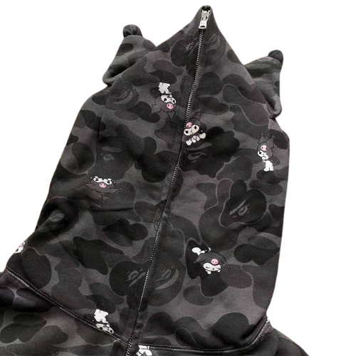BAPE x Kuromi Camo Full-Zip Hoodie — Black — #001