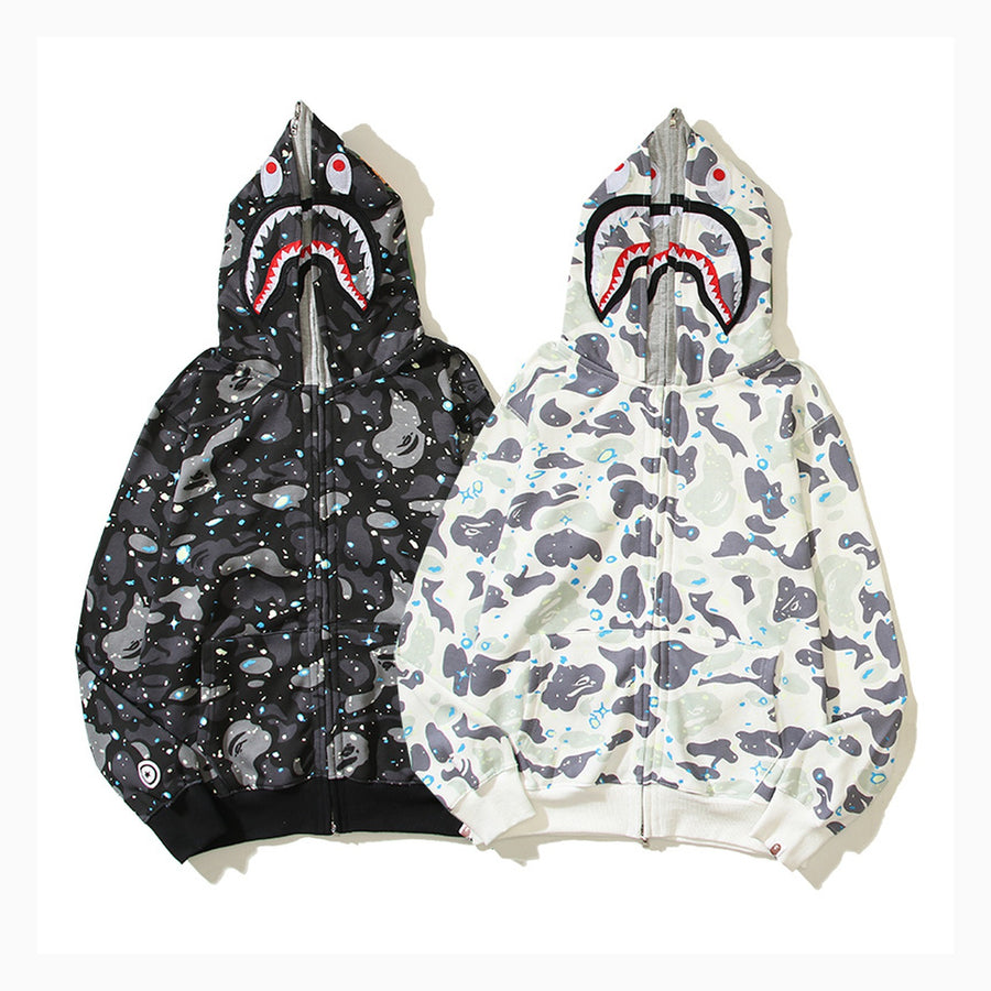BAPE City Camo Shark Full-Zip Hoodie — Black / White — #013