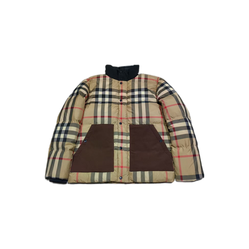 Burberry check padded jacket with brown patch pockets — Beige, front