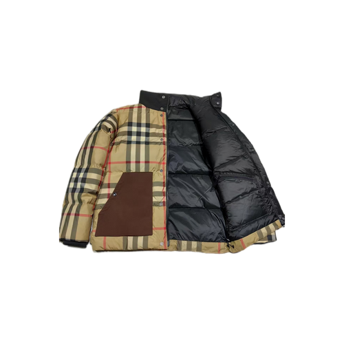 Burberry check padded jacket with brown patch pockets — Beige, lining