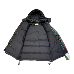 Gucci GG Hooded Puffer Jacket with Web Stripes — Black — #123