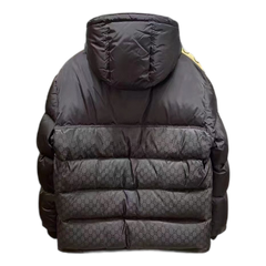 Gucci GG Hooded Puffer Jacket with Logo Sleeve Bands — Black — #124