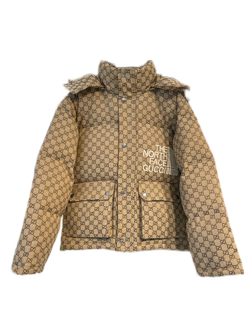 Gucci × The North Face GG-Pattern Hooded Puffer Jacket — Beige — #441
